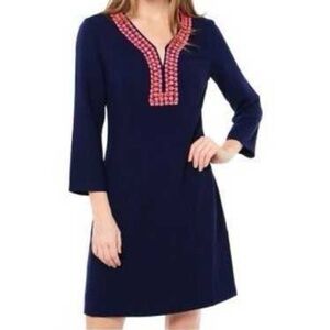 Lilly Pulitzer Bennett navy blue  & pink beaded neckline dress size 2